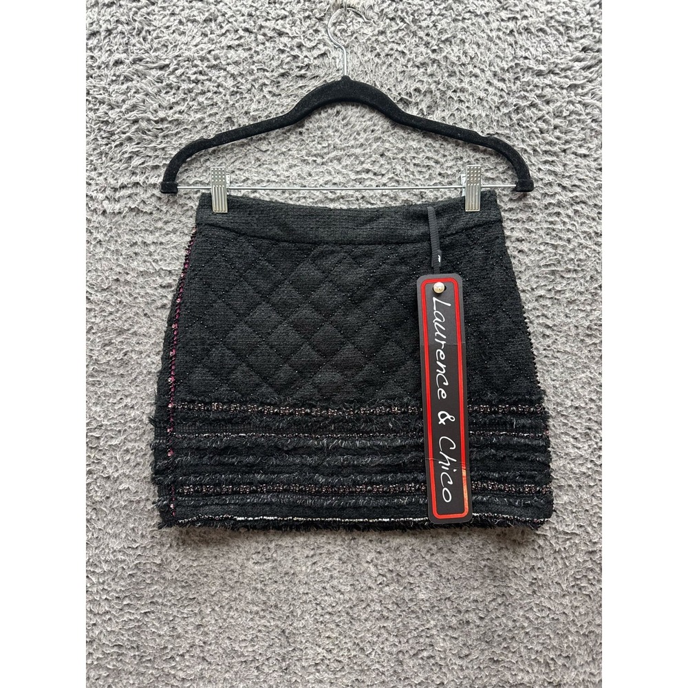 NWT Laurence & Chico Designer Tweed Mini Quilted Skirt Black Womens Size S‎